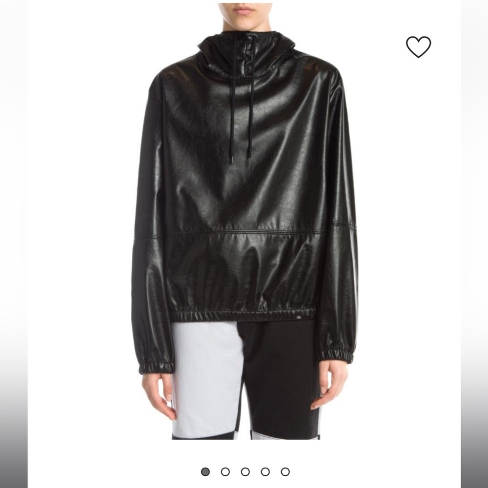 MSGM Faux leather black hoodie pullover sweatshirt 46 XS